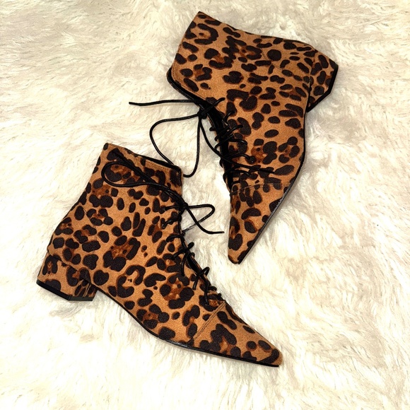 SHEIN Leopard Pointed Toe Small Heel Ankle Boots - Picture 1 of 12
